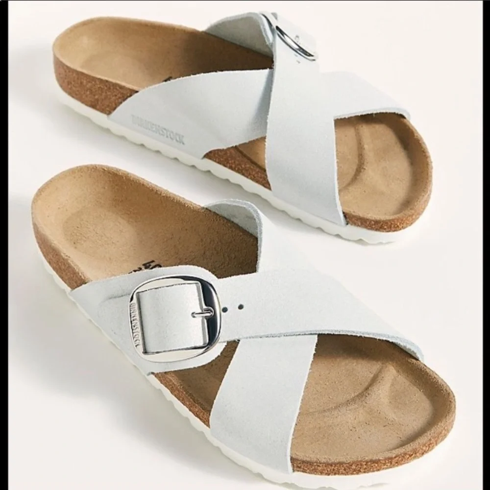 Birkenstock Siena Washed White Metallic Big Buckle Sandal - Picture 1 of 9
